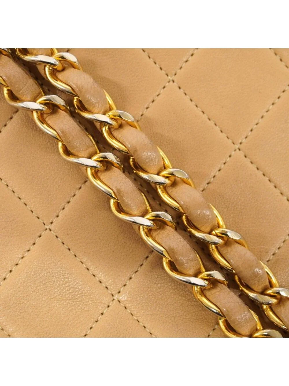 Chanel Shoulder Bag Quilted Lambskin Beige Gold